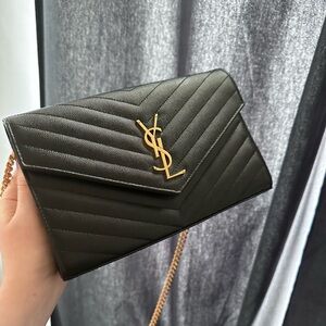 YSL black chevron Cassandra quilted grained calfskin small envelope bag